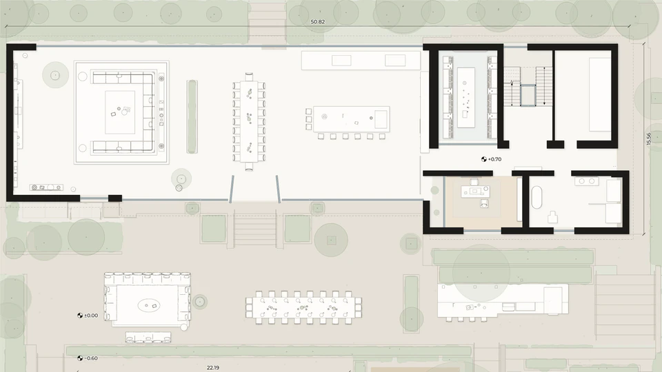 The ground floor of the architectural floor-plan board